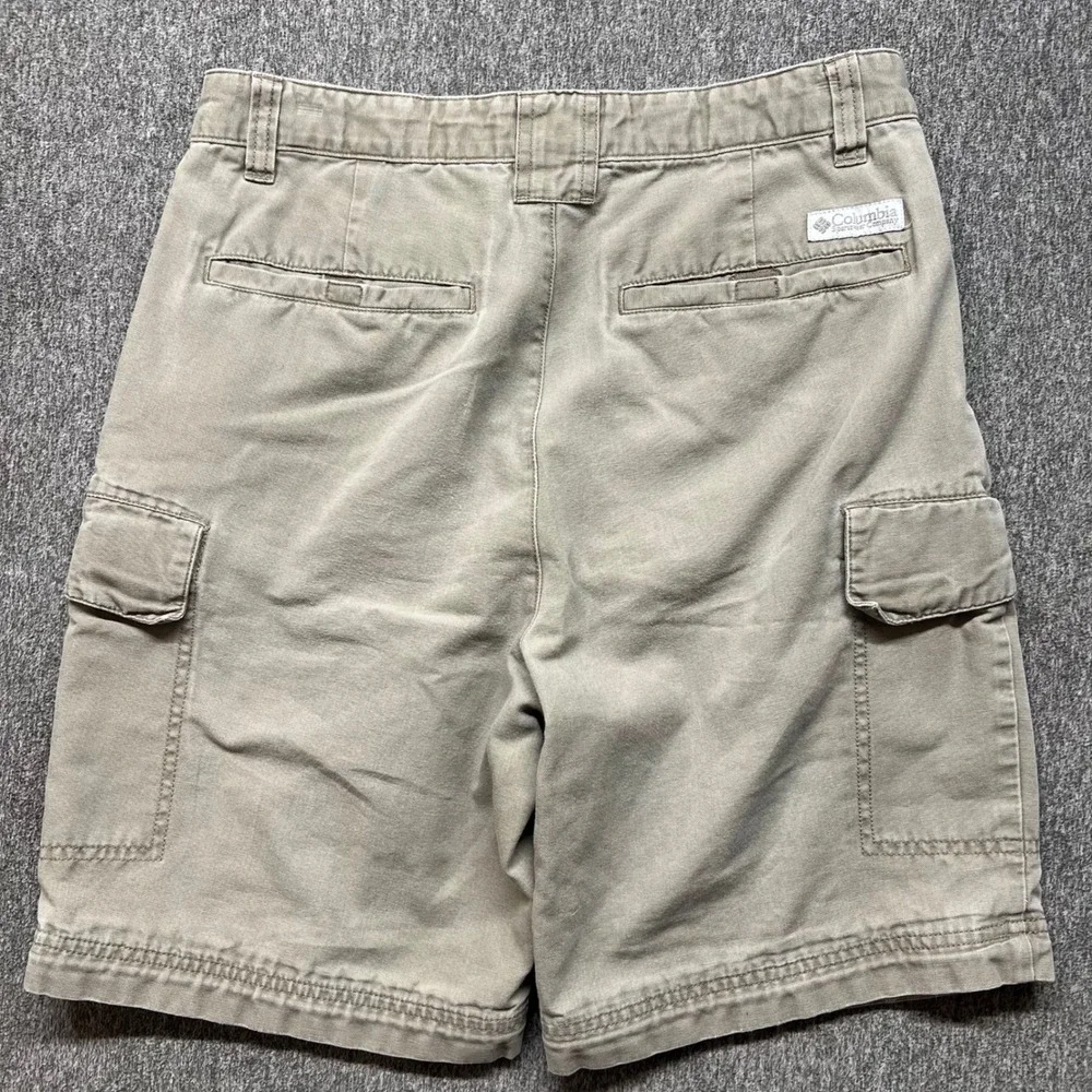 Columbia Mens Tan Khaki Cotton Canvas Cargo Shorts Pleated Hiking Outdoor 30